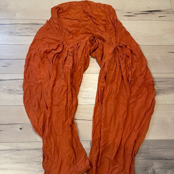 Women’s Indian 3 Piece Orange with Gold Silk Sequin Top & Pants w Matching Wrap- - Picture 9 of 9